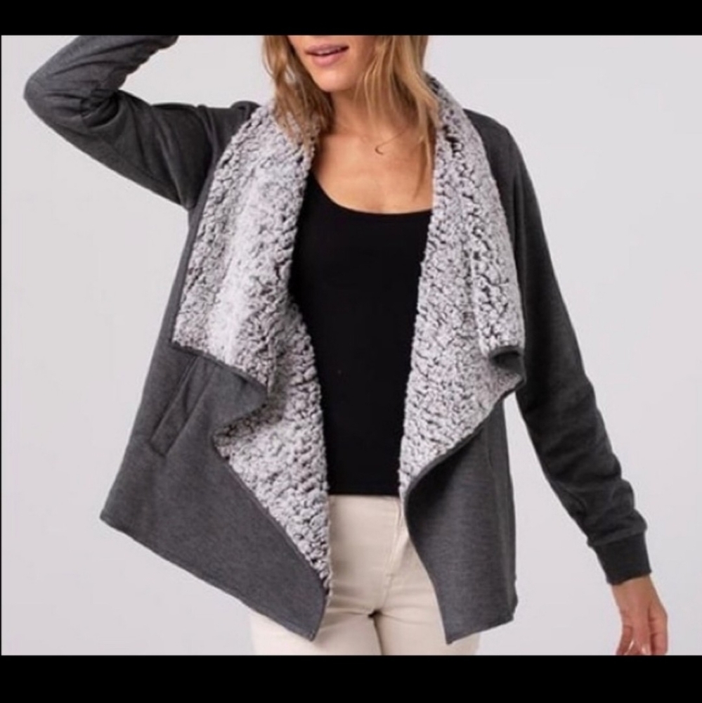 Thread & Supply Sherpa Lined Cardigan Gray White